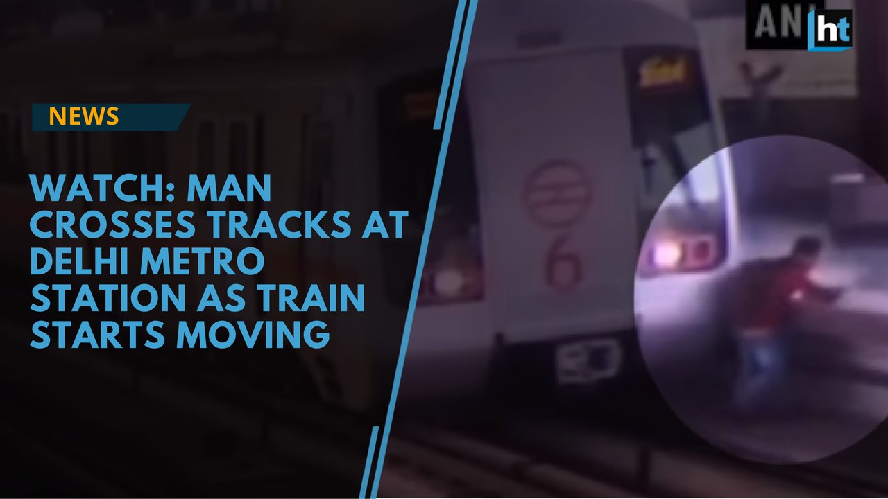 Watch: Man crosses tracks at Delhi Metro station as train starts moving