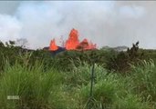 Lava Splatters From Fissure 22 in Kilauea Volcano's Lower East Rift Zone