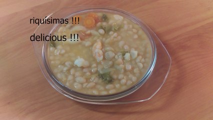 alubias blancas con sepia y langostinos, White beans with cuttlefish and prawns