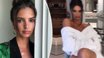 Kendall Jenner is the spitting image of fellow model Emily Ratajkowski as she pouts while posing in just a towel