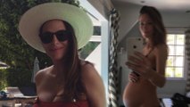 'All belly and boobs': Heavily pregnant former Home And Away star Esther Anderson shares stunning snap of her growing baby bump as her due date rapidly approaches