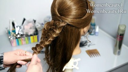 Prom hairstyle for long hair with braided flower. (2)