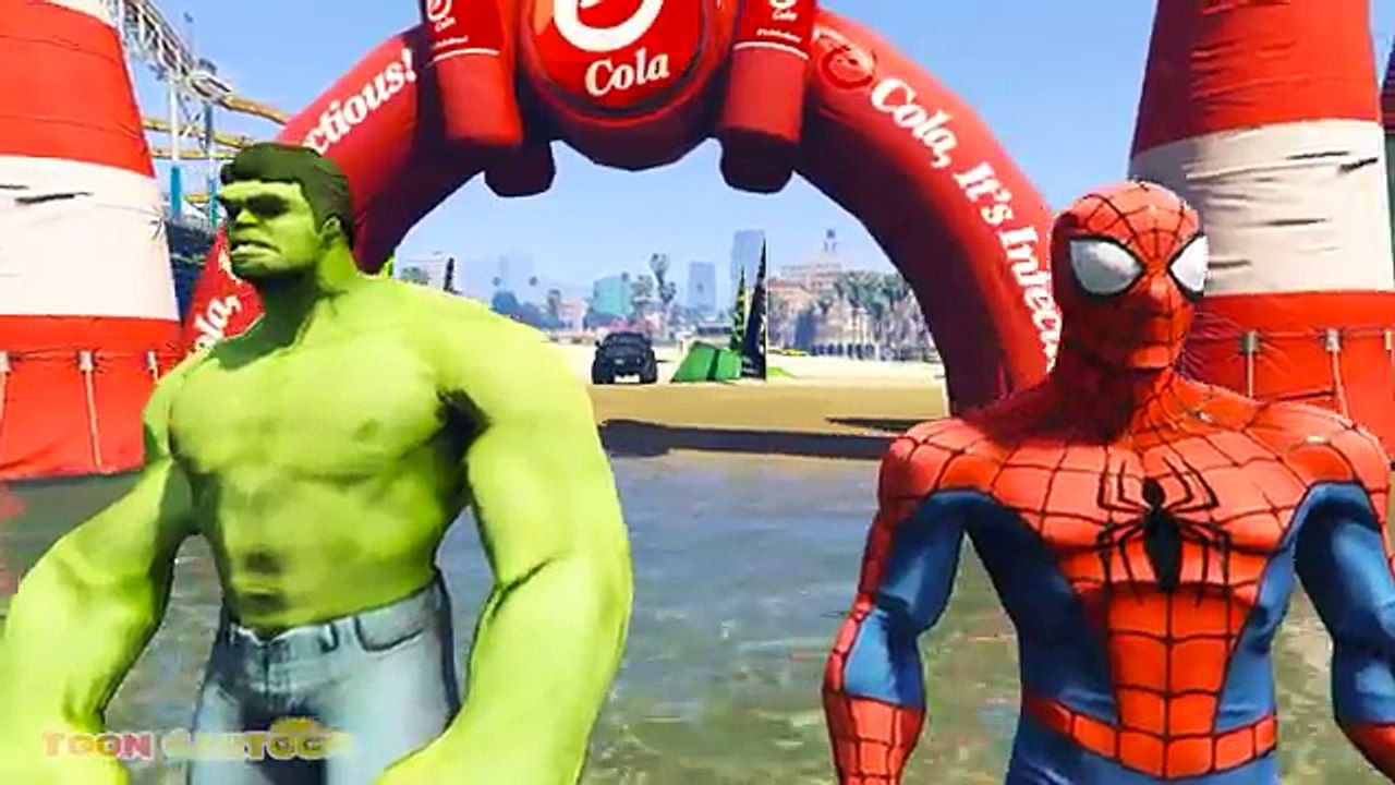 SUPERHEROES Water Jumping Challenge on Jet Ski w Batman, Spiderman, Hulk. Funny Kids Video