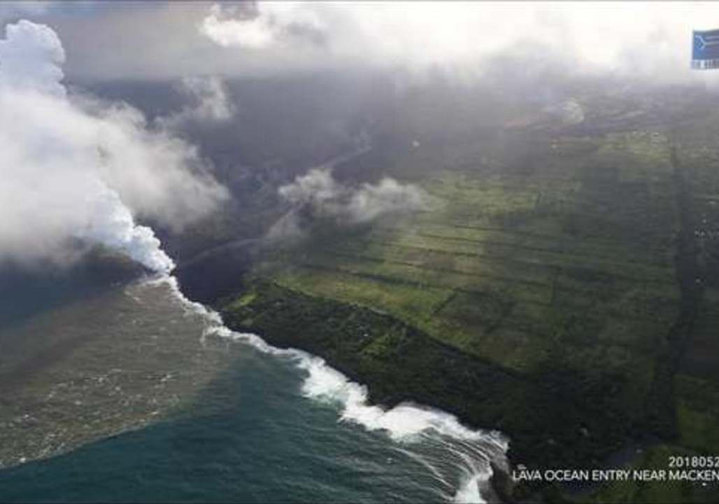 Steam Rises as Lava Enters Ocean Near Hawaii's MacKenzie State Park