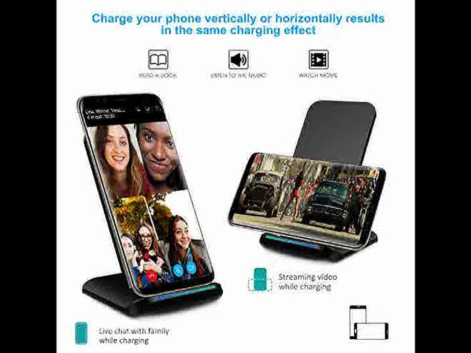 [- PULESEN Fast Wireless Charger, Qi Wireless Charging Pad Stand [2 Coils] for Samsung Galaxy S9 S9