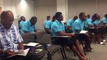 Fiji Airways 7s team practice a hymn before their Easter Lotu.#TOSOVITI