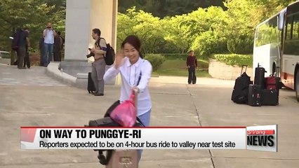 International reporters on their way to Punggye-ri nuclear test site, where dismantling is expected to be held later in the afternoon