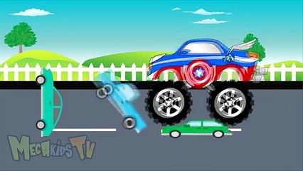 Captain America Truck - Monster Trucks For Chlidren - Mega Kids Tv