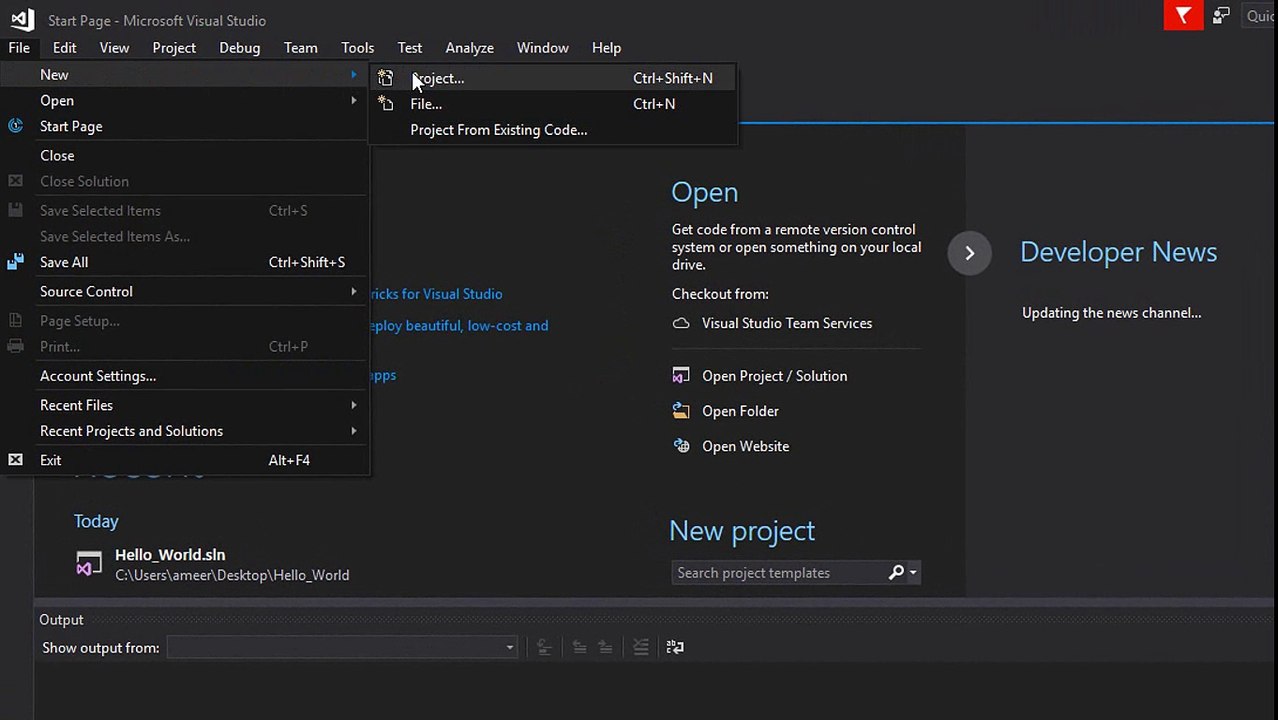 How to create C++ Hello world program in Visual Studio 2017