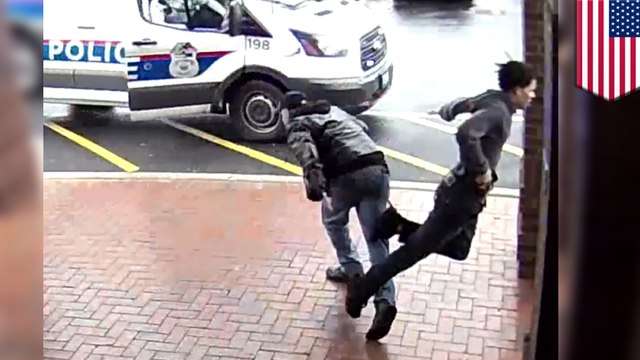 Grandpa trips fleeing armed suspect haulin' ass from cops