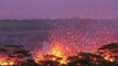 Dramatic Lava Flow Kilauea Volcano Eruption Close Blue Fire Big Splatter