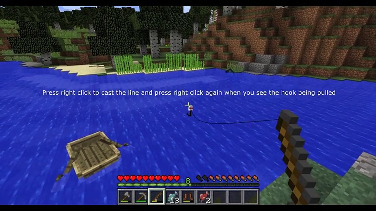 Minecraft - How to make a fishing rod and use it to fish