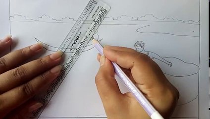 How to draw scenery of fishing Step by step