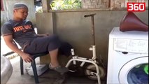 I prenë dritat se nuk i paguante, shikoni shpikjen e madhe të fshatarit për të vënë në punë lavatriçen (360video)