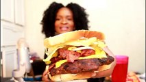 ASMR/MUKBANG: FAT GHETTO BACON CHEESE BURGER! EAT WITH ME! YUMMYBITESTV #BURPSHOW