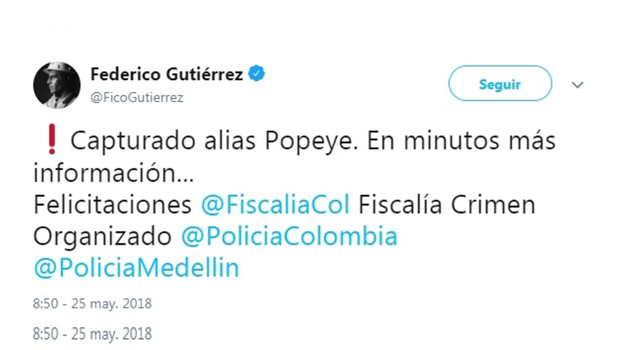 Detiene al exjefe de sicarios de Pablo Escobar por "concierto para delinquir".-