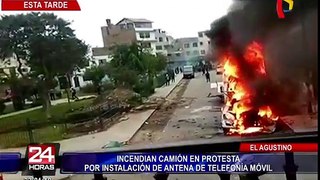 El Agustino: Instalación de antena de telefonía móvil acabó en violencia y quema de tráiler
