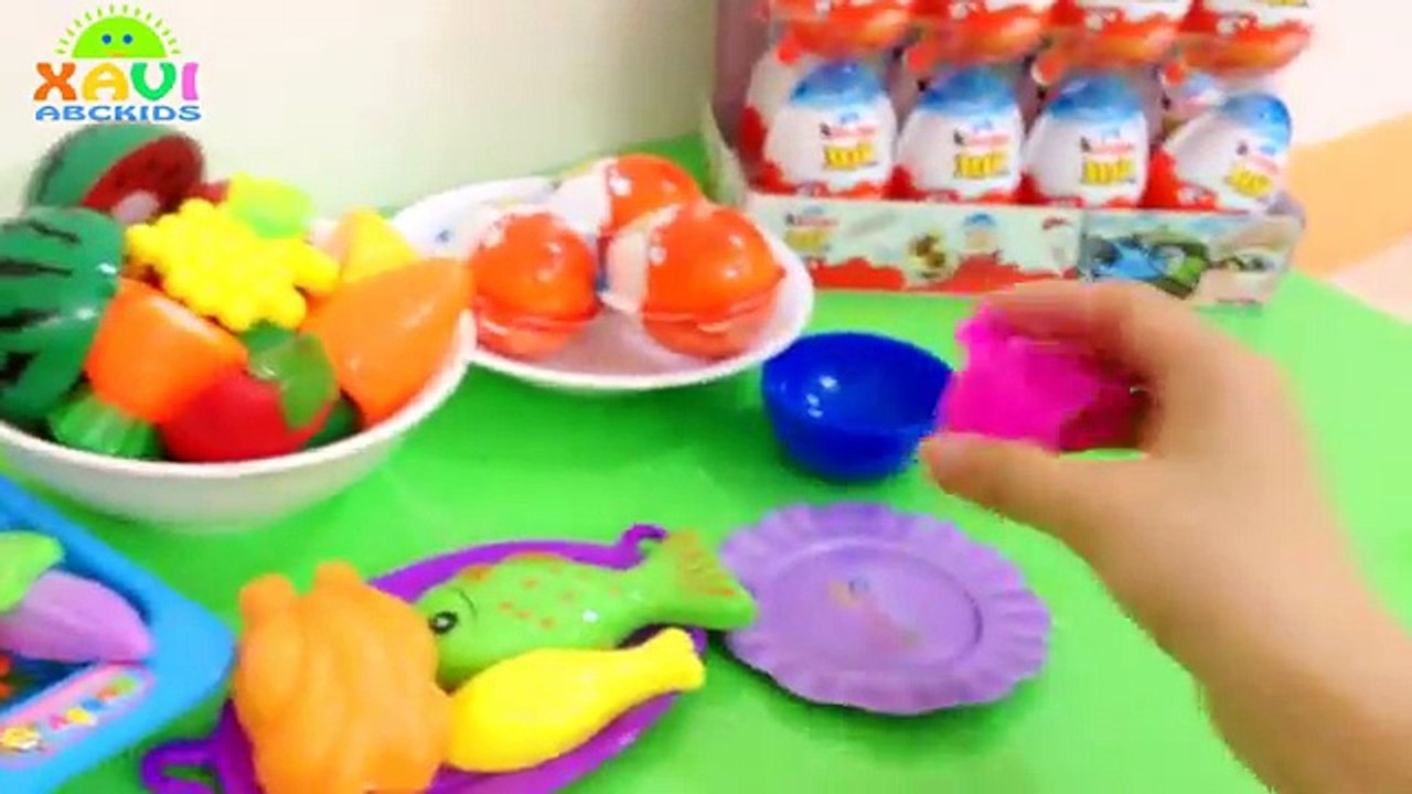 Kinder Joy Surprise eggs and Learn names of Fruits and Vegetables in English for Kids Children