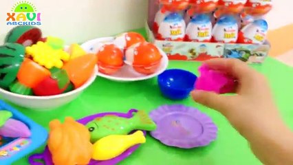 Kinder Joy Surprise eggs and Learn names of Fruits and Vegetables in English for Kids Children