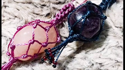 Wrapping a stone in Macrame - tumble stones