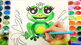 How to Draw a Frog Sea Animals Coloring Page to Learn Colors for Children