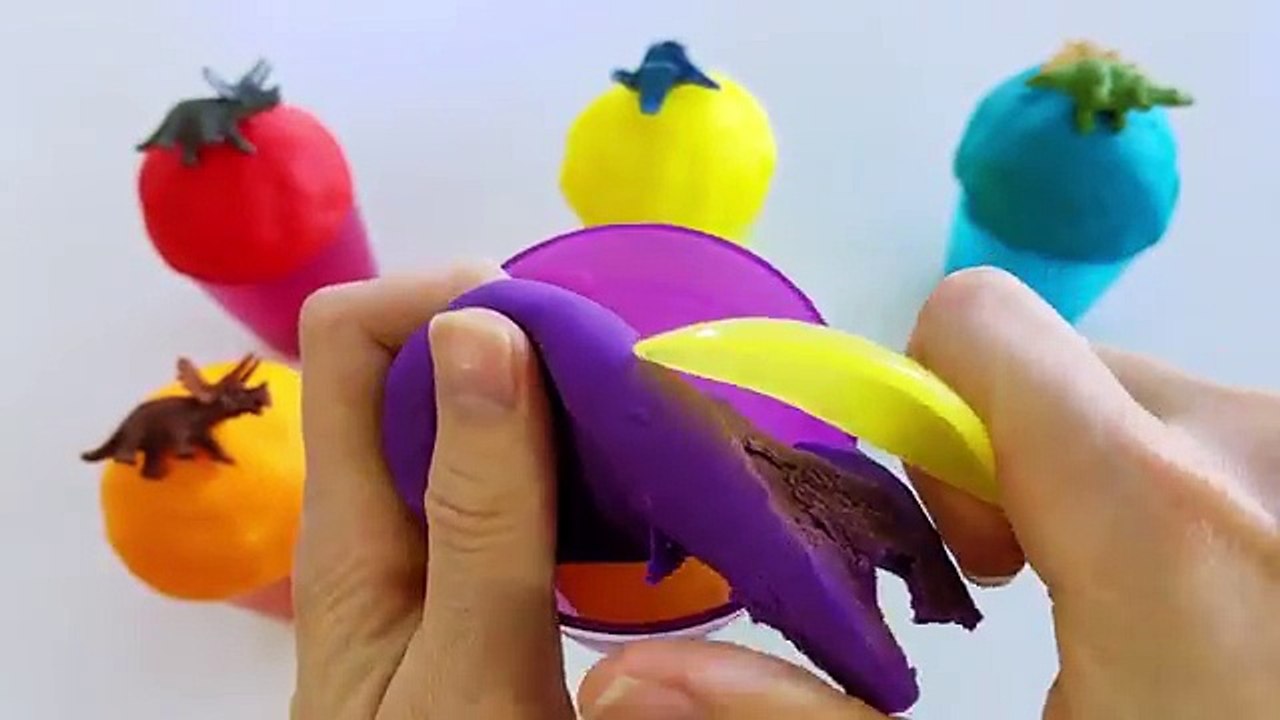 Learn Colors with Dinosaur Play Doh Ice Cream Surprise Cups