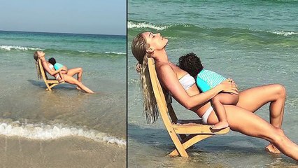 हांगकांग के बीच पर बिकीनी में बेटे जैक लालवानी के साथ आराम करती दिखी लिसा हेडन