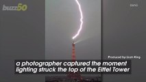 This Is The Electrifying Moment The Eiffel Tower Gets Struck By Lightning