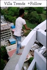 Oh..My god...!!!This man is working without any safety belt...!!!!!