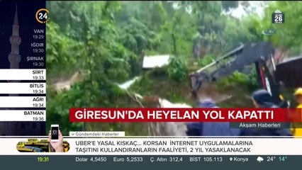 Giresun'da heyelan yol kapattı