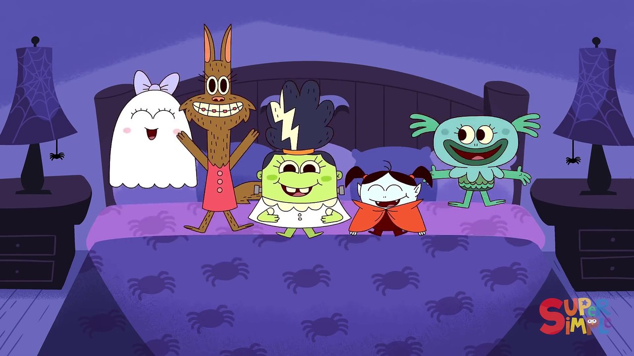 children songs - Five Little Monsters Jumping On The Bed  Kids Halloween Song