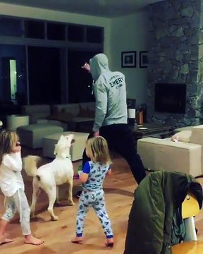 Chris Hemsworth dancing with dog on Miley's Wrecking Ball!!