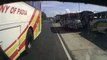 Motorcyclist helmet camera captures terrifying near miss with two over-taking buses