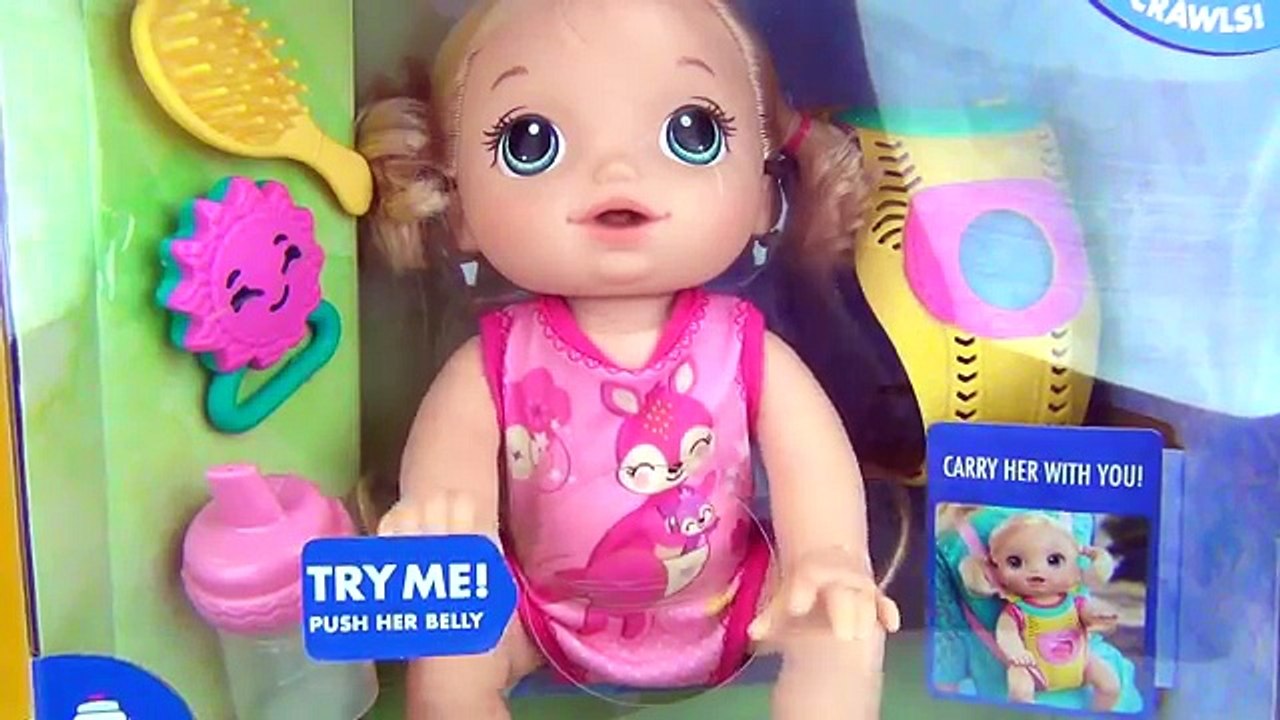 Little Girl CRAWLS, Talks, Drinks and Plays & Snackin Sara Doll