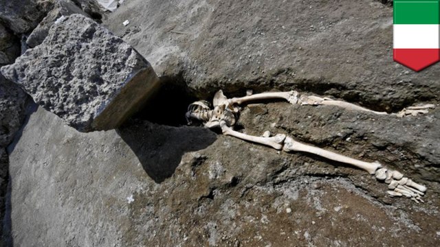 Skeleton of unlucky man crushed by stone uncovered in Pompeii
