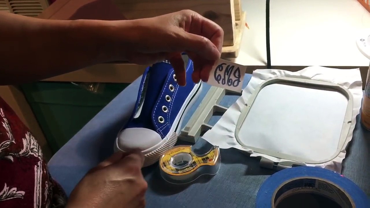 How to embroider a monogram on sneakers using a single needle embroidery machine