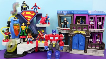 Transformers Optimus Prime Mashers Attacking Superman Batman Spiderman The Flash and Aquaman