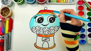 Bubble Gum Coloring Book Gumball Machine Coloring Page Learn Colors for Kids Coloring Activity