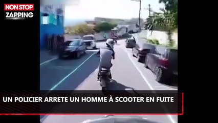 Un policier arrête un suspect en scooter avec un coup de pied (vidéo)