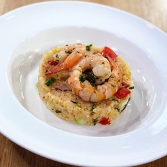 Salade de couac et gambas marinées
