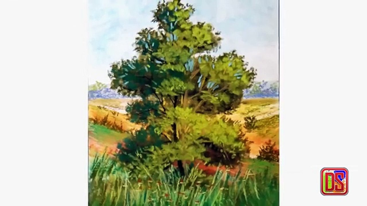 How to draw with Soft Pastel - A tree in the valley