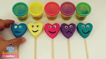 Learn Colours with Play Doh Sparkle Hearts Lollipop Surprise Shopkins Smurfette Pet Shop