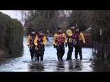 Inside evacuated flood village of Moorland, Somerset