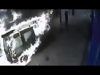 CCTV shows dramatic van explosion in busy town centre