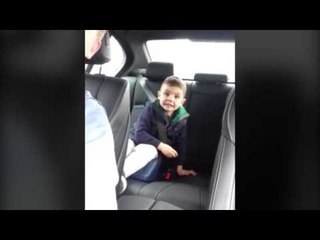 Dad tells boy the car has secret ejector seat which will 'send him into space' unless he behave