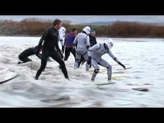 Storm Troopers surf Severn bore to celebrate new movie that was filmed nearby