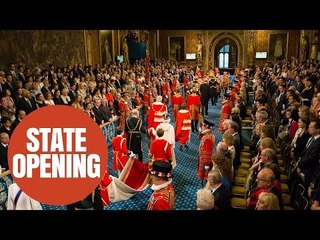 Queen Elizabeth II walks through Royal Gallery during the State Opening of Parliament