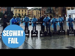 Hilarious moment drunken man falls off a segway and watches it roll into a river