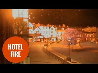 CCTV of the moment Britain's oldest hotel went up in flames.