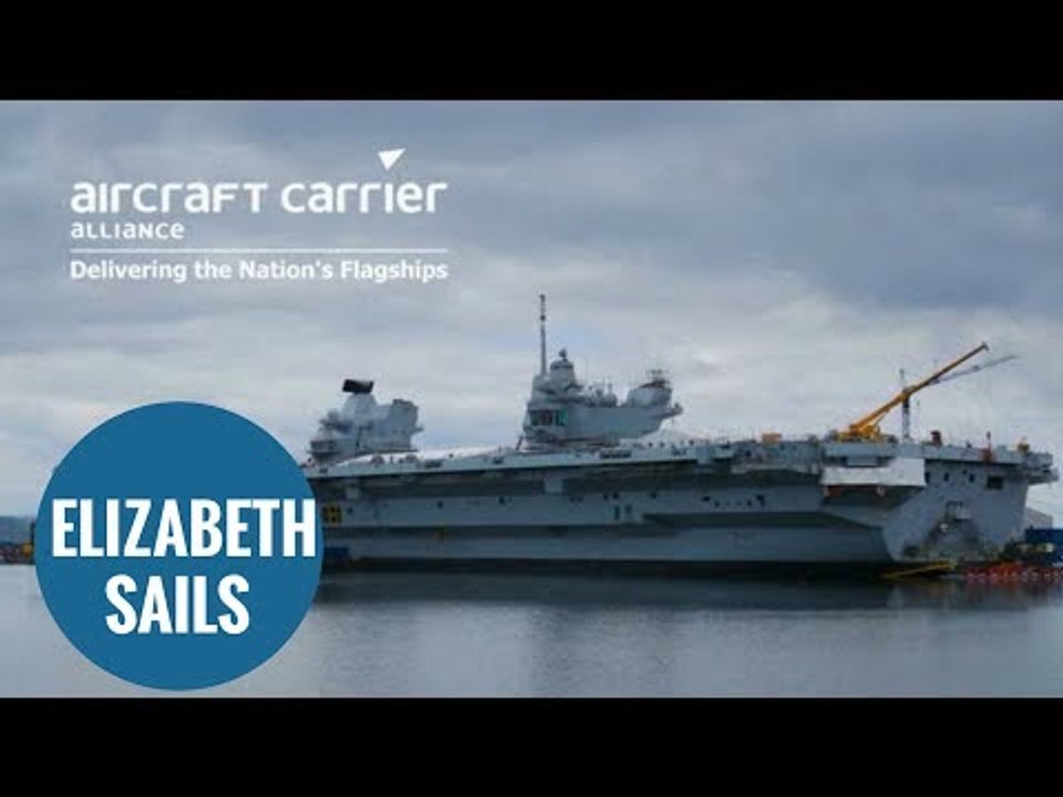 HMS Queen Elizabeth sets sail from dockyard